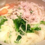 シメはパスタの塩麹鍋